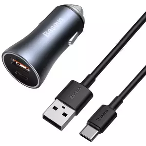 Autó töltő Baseus Golden Contactor Pro car charger, USB + USB-C, QC4.0+, PD, SCP, 40W (gray) (6953156201958) kép