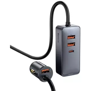 Autó töltő Baseus Share Together car charger with extension cord, 3x USB, USB-C, 120W (gray) kép