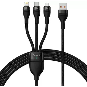Kábel 3in1 USB cable Baseus Flash Series, USB-C + micro USB + Lightning, 100W, 1.2m (black) kép