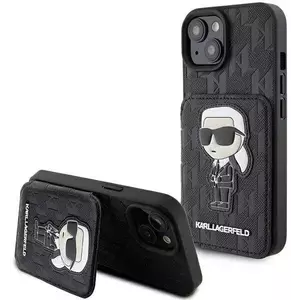 Tok Karl Lagerfeld KLHCP15SSAKKNSCK iPhone 15 6.1" black hardcase Saffiano Cardslots and Stand Monogram Ikonik Patch (KLHCP15SSAKKNSCK) kép