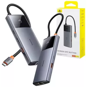 USB Hub Baseus Hub 6in1 Metal Gleam 2 Series, USB-C to 2xUSB 3.0 +USB-C + HDMI + USB-C PD + Ethernet RJ45 kép
