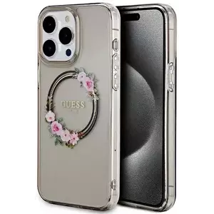 Tok Guess GUHMP15XHFWFCK iPhone 15 Pro Max 6.7" black hardcase IML Flowers Wreatch MagSafe (GUHMP15XHFWFCK) kép