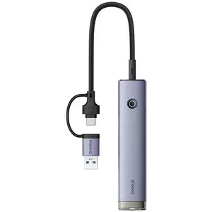 USB Hub Baseus UltraJoy 4in1 hub USB-A&USB-C to 3xUSB3.0+USB-C+RJ45 (gray) kép