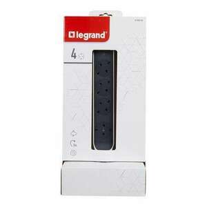 LEGRAND Elosztóoszlop, 4 csatlakozóaljzat, túlfeszültség védelemmel, 2 m kábelhosszúság, USB csatlakozók, LEGRAND, fehér-fekete kép