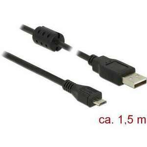 Delock USB 2.0-s kábel A-típusú csatlakozódugóval &gt; USB 2.0 Micro-B csatlakozódugóval, 1, 5 m, fekete (84902) kép