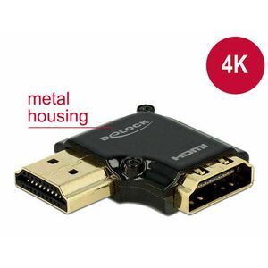 DeLock Adapter High Speed HDMI w/ Ethernet – HDMI-A Anya > HDMI-A Apa 4K 90° Szögben left Fekete 65660 kép