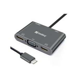 SANDBERG USB-C dokkoló, USB-C Dock 2xHDMI+1xVGA+USB+PD kép