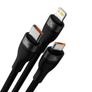 Baseus Flash Series 2, 3 az 1-ben USB kábel, USB-C / Micro USB / Lightning, 100W, 1.2m (fekete) kép