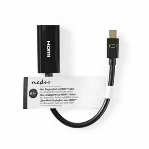 Nedis Mini DisplayPort kábel, DisplayPort 1.2, Mini DisplayPort Dugasz, HDMI™, 21.6 Gbps, Nikkelezett, 0.20 m, Kerek, PVC, Fekete, Papírfüles kép