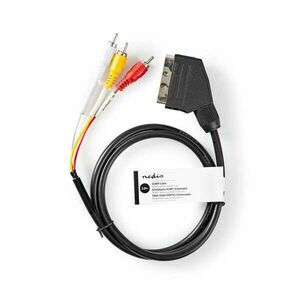 SCART kábel | SCART Dugasz | 3x RCA Dugasz | Nikkelezett | Kapcsolható | 480p | 2.00 m | Kerek | PVC | Fekete | Papírfüles kép