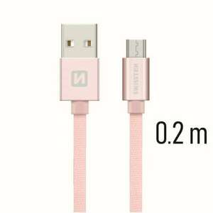 Swissten - adat- és töltőkábel textil bevonattal, USB/mikro USB, 0, 2 m rozé arany kép