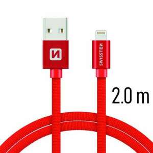 Swissten - adat- és töltőkábel textil bevonattal, USB/lightning, 2 m piros kép