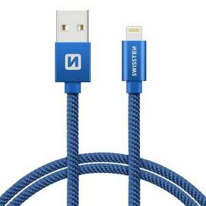 Swissten - adat- és töltőkábel textil bevonattal, USB/lightning, 1, 2 m kék kép