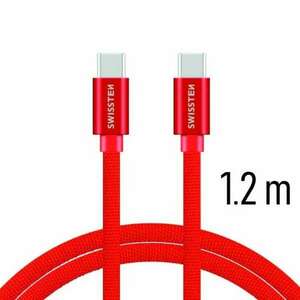 Swissten - adat- és töltőkábel textil bevonattal, USB-C/USB-C 1, 2 m piros kép
