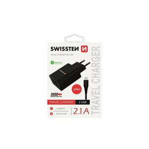 Swissten - hálózati töltő adapter + Type-C kábel, 2 USB port, Smart IC, 2, 1 A, fekete kép