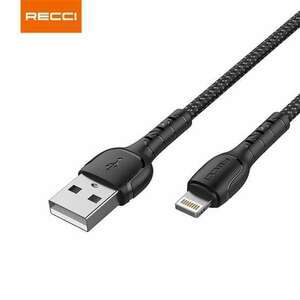 RECCI RTC-N16LB 3A Lightning-USB szövet kábel, fekete - 1m kép