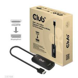 Club3D HDMI + Micro USB to DisplayPort 4K120Hz or 8K30Hz Active Adapter M/F kép