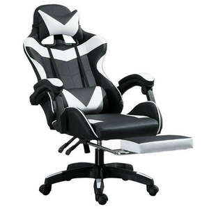 Racing Pro X Gamer szék lábtartóval, fehér-fekete kép