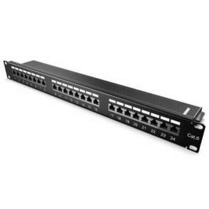 Cat6 Patch Panel 24 RJ45 porttal és kábelkezelő rúddal, Kwmobile, fekete, fém, 44493.01 kép