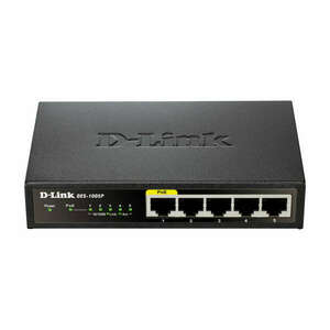 D-Link DES-1005P/E hálózati kapcsoló Beállítást nem igénylő (unmanaged) L2 Fast Ethernet (10/100) Ethernet-áramellátás (PoE) támogatása Fekete kép
