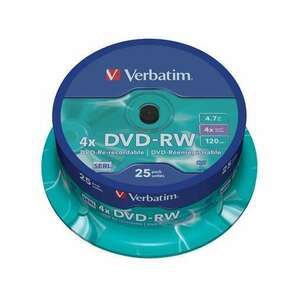 VERBATIM DVD-RW lemez, újraírható, 4, 7GB, 4x, 25 db, hengeren, VERBATIM kép