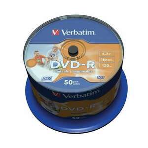 VERBATIM DVD-R lemez, nyomtatható, matt, no-ID, 4, 7GB, 16x, 50 db, hengeren, VERBATIM kép