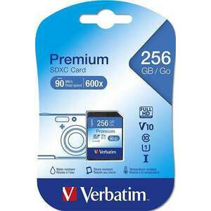VERBATIM Memóriakártya, microSDXC, 256GB CL10/U1, 90/10 MB/s, adapter, VERBATIM "Premium" kép