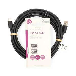 USB kábel | USB 2.0 | USB-A Dugasz | USB Micro-B Dugasz | 10 W | 480 Mbps | Nikkelezett | 3.00 m | Kerek | PVC | Fekete | Label kép