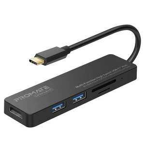 Promate USB Hub - LINKHUB C (USB-C 5in1 HUB, 1x4K HDMI, 2xUSB 3.0, SD, mSD, fekete) kép