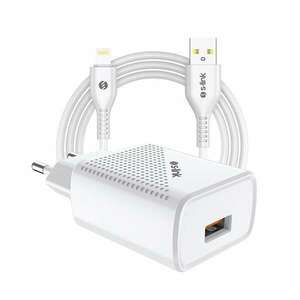 S-Link Hálózati töltő - SL-EC40L (1db USB, 5V/2.4A, 12W, Gyorstöltés, Lightning-USB 100cm adat+töltőkábel, fehér) kép