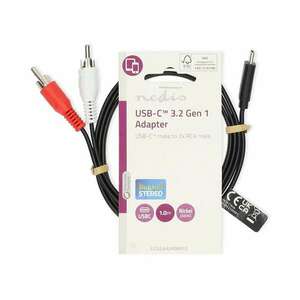 USB-C™ Adapter | USB 3.2 Gen 1 | USB-C™ Dugasz | 2x RCA Dugasz | 1.00 m | Kerek | Nikkelezett | PVC | Fekete | Label kép