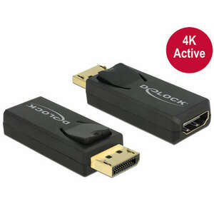 Delock Adapter Displayport 1.2-dugós csatlakozó &gt; HDMI-csatlakozóhüvely 4K aktív, aranyozott, fekete kép