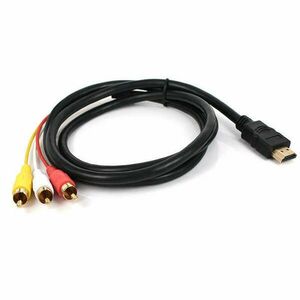 HDMI/3RCA átalakító kábel, 1.5 méter, HDMI-ről 3RCA Video Audio AV-re továbbítja a jelet, fekete színű kép