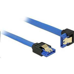 Delock 85092 SATA-kábel 6 Gb/s egyenes -> lefelé ívelt, fém rögzítő, kék, 70cm kép