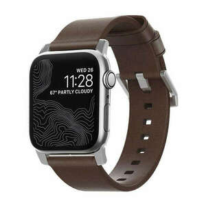 Nomad Leather Strap Brown, silver - Apple Watch Ultra (49mm) 8/7 (45mm)/6/SE/5/4 (44mm)/3/2/1 (42mm) kép