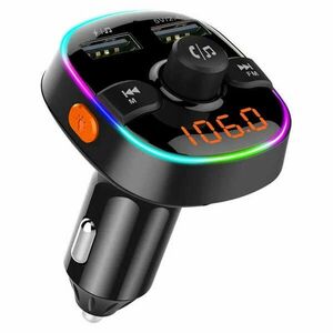 Bluetooth FM transmitter, 2xUSB, Micro SD kártyaolvasó, QC3.0, LED kijelző, 7 színű fénycsík, fekete, BC52L kép