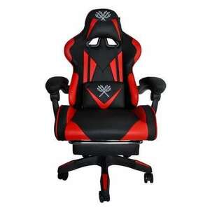 Prémium bőr Gamer szék, kihúzható lábtartóval, állítható háttámlával - Fekete-Piros kép