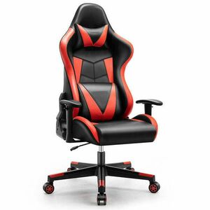Astrum eSPORT állítható gamer szék, behúzható lábtartó, állítható kartámasz, kényelmes párnák, dönthető háttámla fekete - piros kép