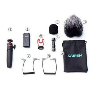 Sairen Q1 professzionális vlog mikrofon szett - vakupapucs adapterrel, mini tripoddal, telefontartóval kép