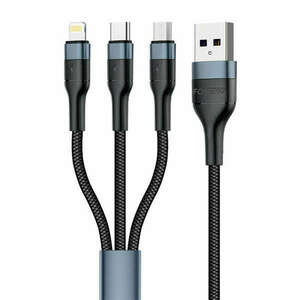 Foneng X51 3in1 USB to USB-C / Micro USB / Lightning Cable, 3A, 1m (Black) kép