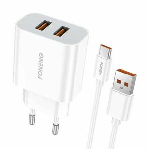 Fast charger Foneng 2x USB EU45 + USB Type C cable kép
