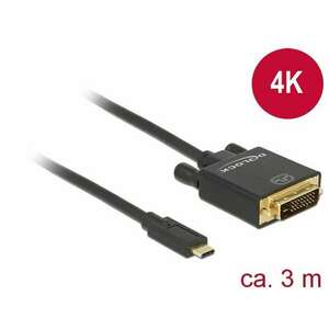Delock Kábel USB Type-C csatlakozó &gt; DVI 24+1 csatlakozó (DP váltakozó mód) 4K 30 Hz, 3m, fekete kép