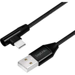 Logilink USB 2.0 Cable, USB AM to USB-C M, angled, black, 1m (CU0138) kép