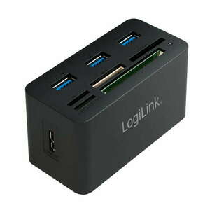 LogiLink USB 3.0 hub, minden az egyben kártyaolvasóval, fekete kép