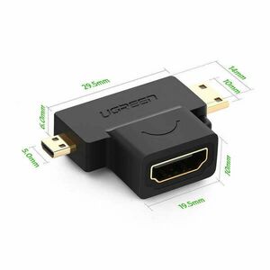 Ugreen 20144 video adapter, HDMI / Micro HDMI / mini HDMI, Fekete kép