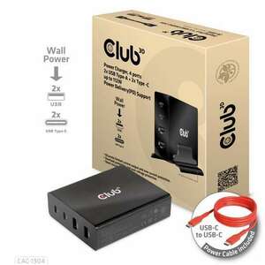 Club3D 4 ports, 2x USB Type-A 2x Type-C up to 112W Power Charger kép