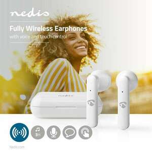 Nedis HPBT2052WT Vezeték Nélküli Bluetooth Fülhallgató Töltőtokkal Fehér kép