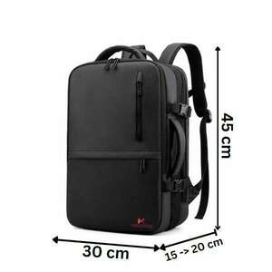 Mercaton® bővíthető hátizsák, kompatibilis laptopokkal 17, 3"-ig USB-port, vízálló, utazási méret, fekete kép