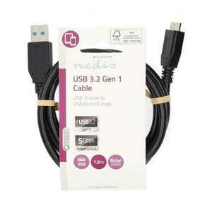 USB kábel | USB 3.2 Gen 1 | USB-A Dugasz | USB Micro-B Dugasz | 5 Gbps | Nikkelezett | 1.00 m | Kerek | PVC | Kék | Label kép
