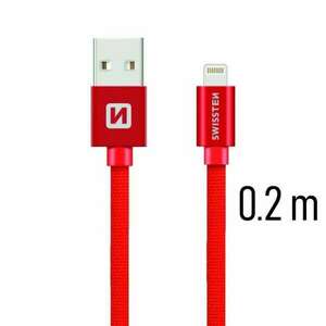 Swissten - adat- és töltőkábel textil bevonattal, USB/lightning, 0, 2 m piros kép